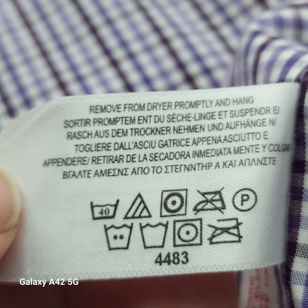 Brooks Brothers Mens Regular Fit Non-Iron Gingham Check Shirt Purple White Large